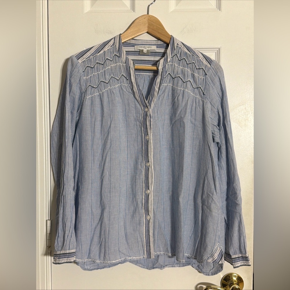 Gerard Darel LADIES’ BLUE AND WHITE COTTON STRIPED SHIRT Size EU 36 / US 4 VGC